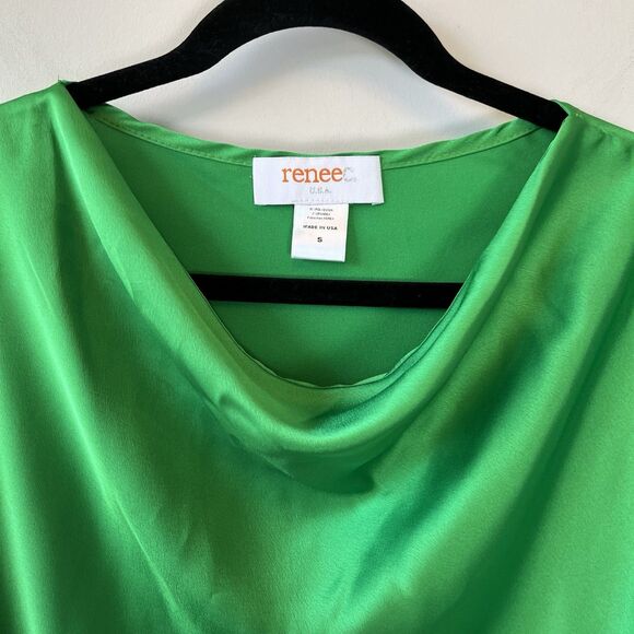 Renee Collection Satin Cowl Neck Blouse 3/4 Dolman Sleeve Green Size Small $148 - Picture 10 of 13